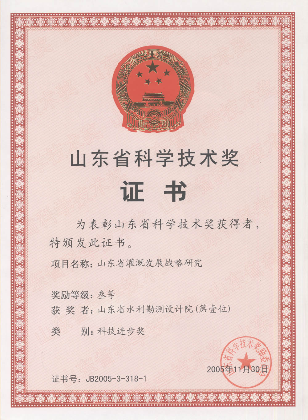 2005省科技進(jìn)步三等獎-山東省灌溉發(fā)展戰(zhàn)略研究